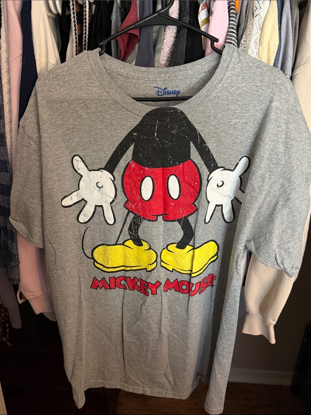Disney Mickey Mouse Graphic Tee - Gray with Red, Yellow & White